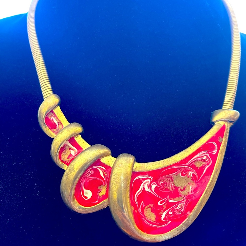 1980s red/white brass enamel necklace $25 shipped from 94025 with usps